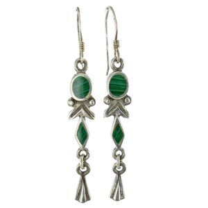 Milano Malachite set in Sterling Silver Drop Dangle Fish Hook Women's Earrings